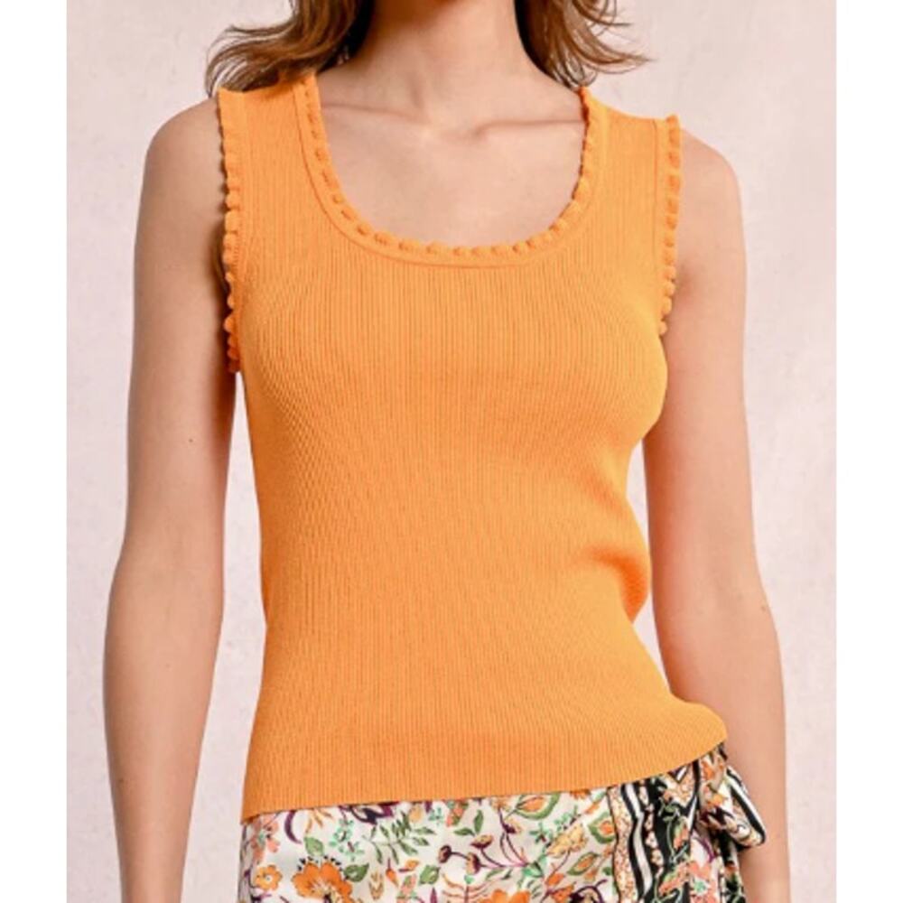NEW Molly Bracken Ribbed Tank Top with Ruffles in Orange Size Large